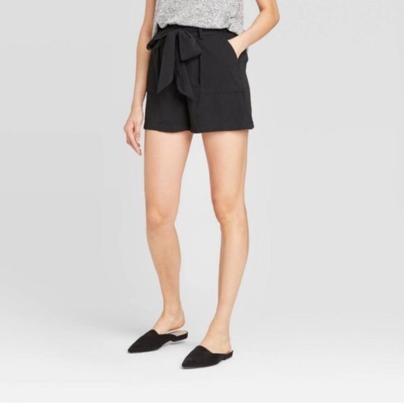a new day Pants - A New Day Belted Tie Waist Shorts, Black